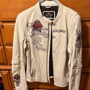 Harley-Davidson Women's white  Leather Jacket with Graphic Design